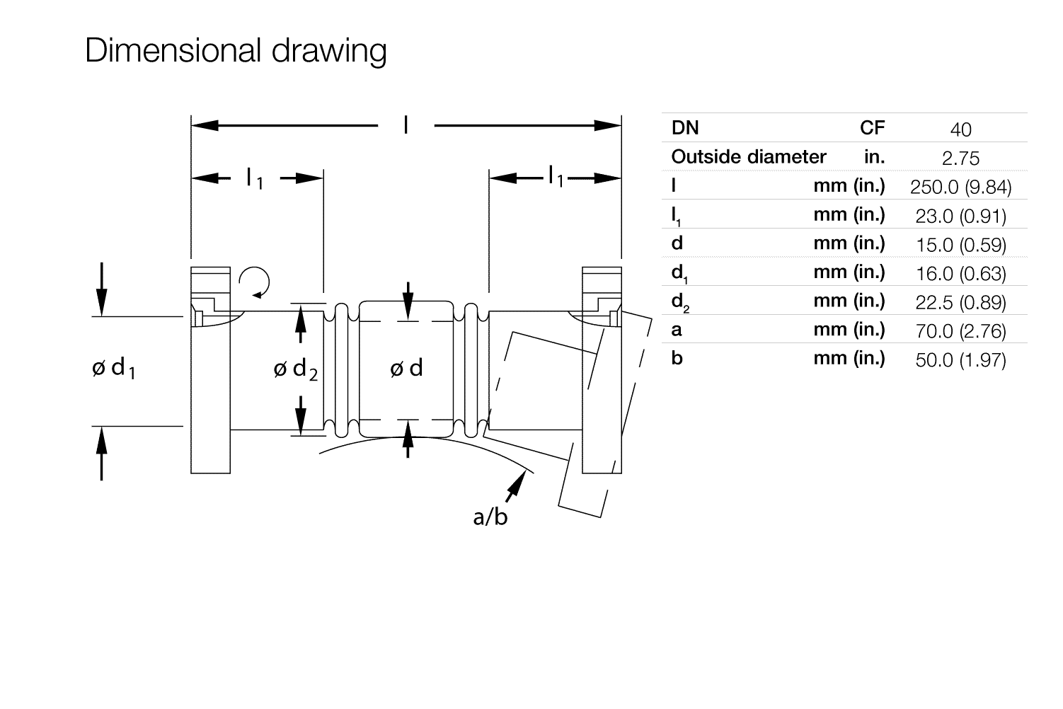 Вакуумный шланг DN 40 CF с поворотным фланцем
